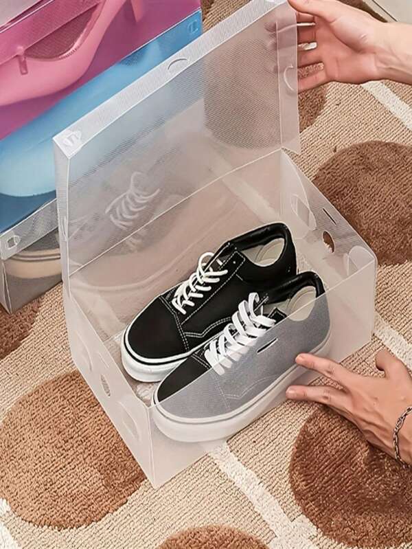 4pcs Clear Shoe Storage Box, Flip Top Plastic Shoe Storage Box, Stackable Travel Shoe Storage, Easy To Clean And Foldable Design, Perfect For Shoes, Slippers, High Heels Storage