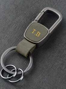 Personalized Luxury Emboss Letters Initials Faux Leather Sleek Double Ring Design Key Holder For Men Women Compact Stylish Accessory For Keys - Multicolor - View 11