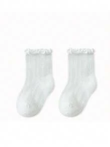 2 Pares de Meias de Algodão Totalmente Lisas e Finas de Malha para Meninas, Verão