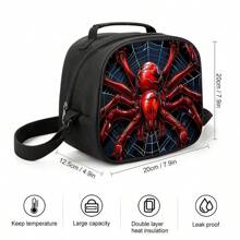 Red Spider Printed Backpack Three Pieces Set (Single-Layer Backpack + Shoulder Strap Round Lunch Bag + Single-Layer Pencil Bag) Pencil Case