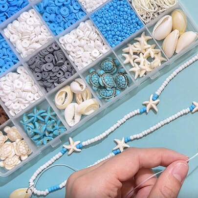 2600pcs Ocean-Themed Handcrafted Jewelry Making Kit, Includes Turtle, Starfish, Round Beads, Clay Beads, 3mm Seed Beads, Suitable For DIY Bracelets, Necklaces, Earrings, Anklets And Other Accessories
