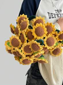 1pc Rose & Sunflower Bouquet Shawl, Handmade Crochet Office Nap Blanket Scarf, Gift For Friends