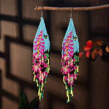 AHAYA Handmade Beaded Tassel Earrings Official Website Original Design Bird Flower Asymmetric Bohemian Style Seed Bead Pendant Earrings Women's Jewelry Gift For Women