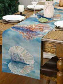 1pc Ocean Theme Turtle, Shell, Coral, Lighthouse Printed Table Runner, Kitchen Dining Room Decor, Holiday Decorative Table Runner, Home Party Decor, Home Decor, Scenic Decor, Outdoor Dining Table, Coffee Table Decorative Flag