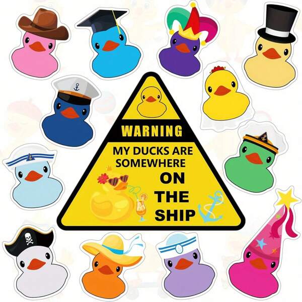 13 Pcs Duck Cruise Door Magnet Fun Themed Duck Cruise Door Decorations Decorative Magnetic Decorations Reusable Magnets Magnetic Stickers Decals Fridge Car, 13 Style(Colorful)