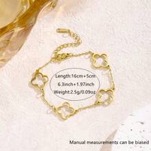1 pieza Pulsera de acero inoxidable minimalista con flor de cuatro hojas hueca, adecuada para uso diario o fiesta de las mujeres, gran regalo para el Día de la Madre