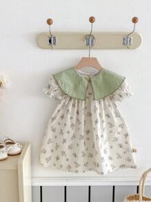 Robe d'été à col montant et volant avec fleurs ditsy pour bébé fille