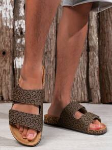 夏季男士时尚拖鞋，可调节高端简约百搭沙滩凉鞋 - 咖啡棕 - 查看 4