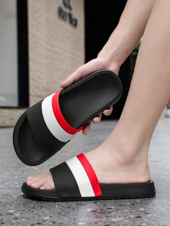 Men's Striped Slide Sandals, Summer Casual Shower, Beach, Home Slippers, Non-Slip, Fashion, Versatile, Plus Size Unisex Casual Summer Shower, Beach, Home Slippers, Non-Slip, Fashion, Versatile