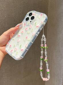 1pc Minimalist Tulip Flower Shockproof Phone Case With Fashionable Heart-Shaped Lanyard, Compatible With Apple 11 12 13 14 15 Pro Max/13 Pro Max XR XS 16 16 Pro Max And A54 5G, A52, A14, A15, A12, S22, S21 Series, Great For Valentine's Day Gift Waterproof Anti-Fall Scratch Resistant - Multicolor - View 5