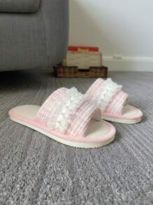 Pantuflas con estampado de corazón para mujer, material suave para comodidad interior, pantuflas de dormitorio cálidas y esponjosas para todo el año, suela de EVA, aptas para bodas y fiestas