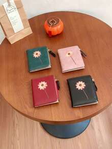 1pc Women Short Wallet With Sunflower Embroidery, Retro Fashion Sunflower Zipper Coin Purse, Suitable For Girls, Ladies, Office Workers And Professionals, Great For Work, Business Trip, Commute, Outing, Travel - Green - View 4