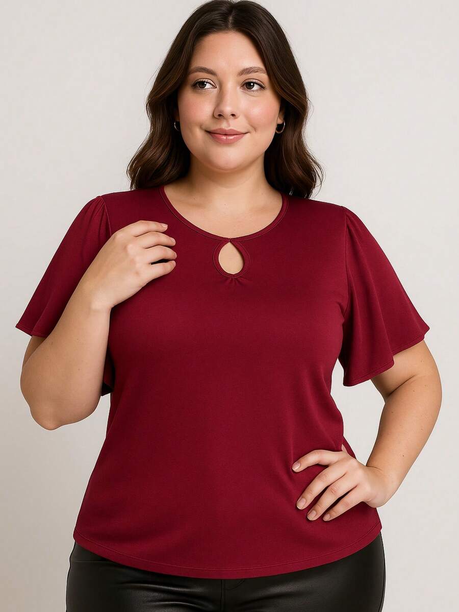 Plus Size Blouses - Maroon - View 1