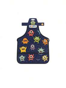 Children's Apron 51x41cm Printed School Painting Children (Sky Blue) - 藏蓝色 - 查看 1