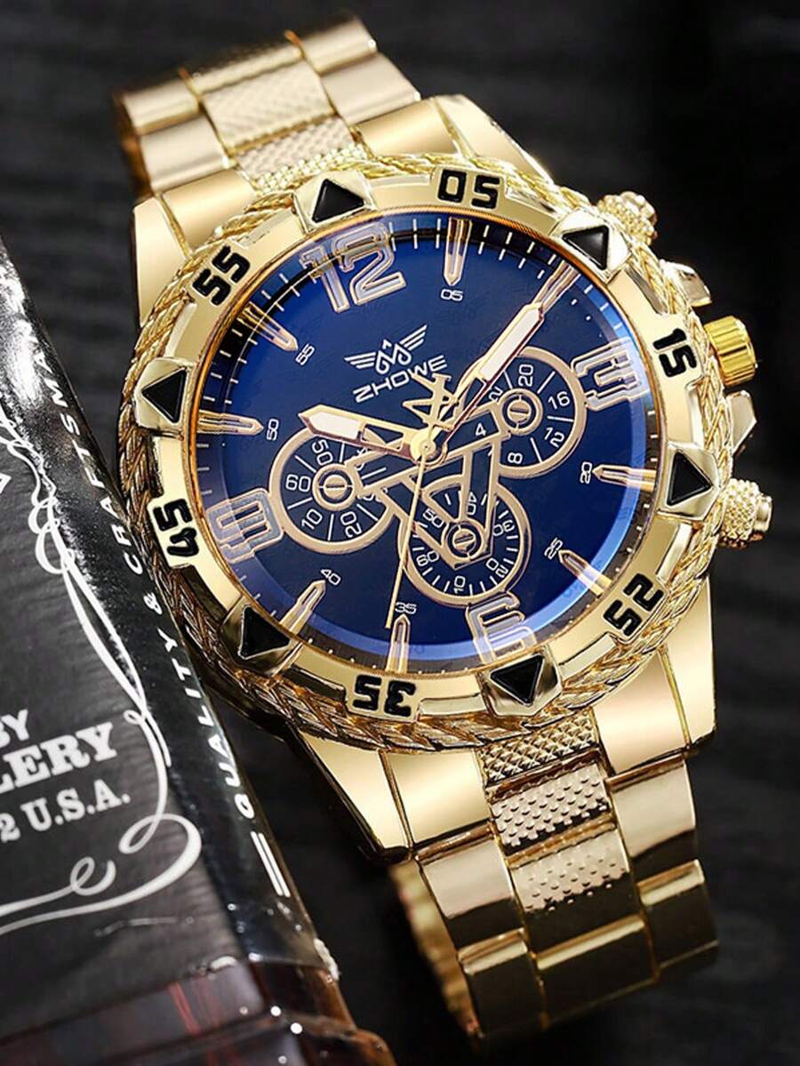 Blue Light Glass Men's Business Watch, Steel Band Quartz Watch With Multi-Function Digital Scale Chronograph, Suitable As Gift For Anniversary, Year-End Promotion, Singles' Day, Halloween Promotion, No Gift Box