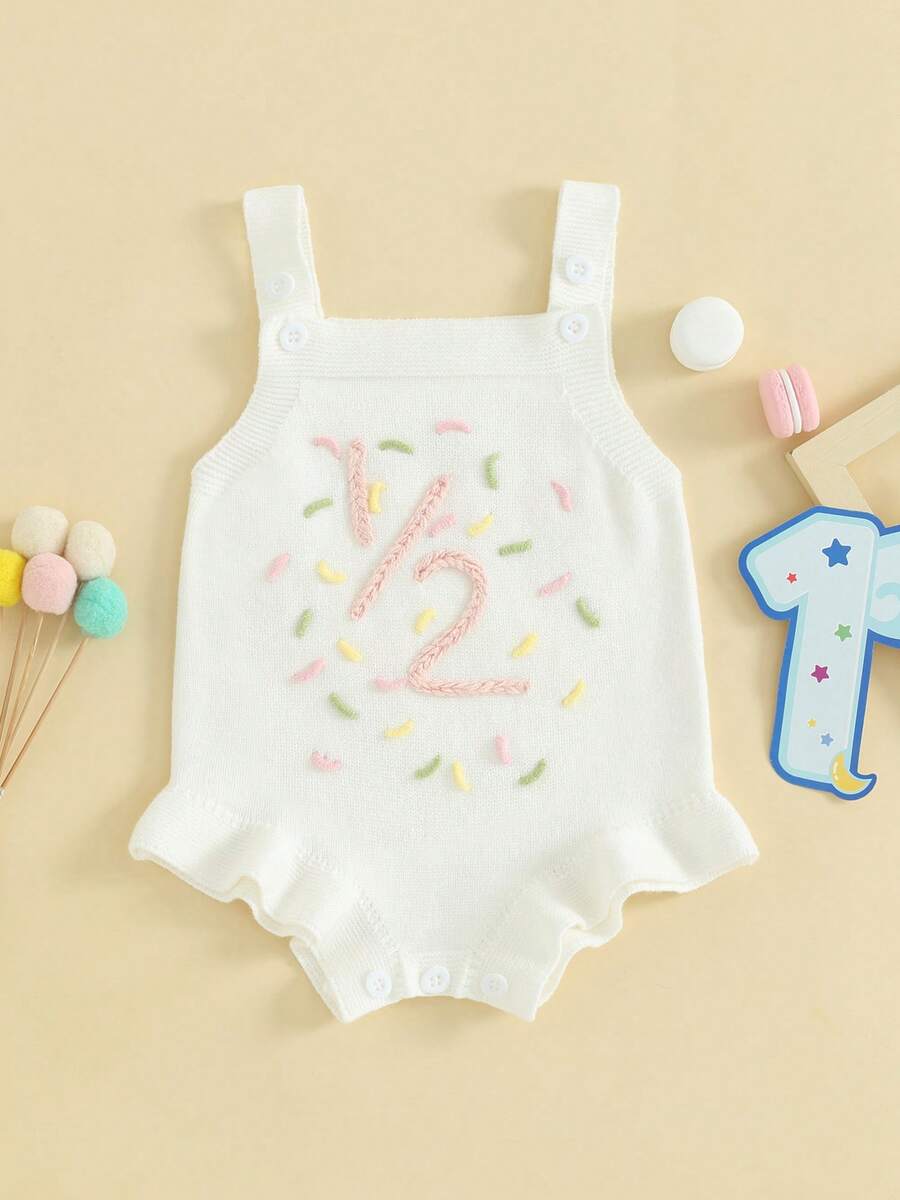 Infant Baby Girls Summer Romper Sleeveless Letter Embroidery Sweater Romper Birthday Clothes Outfits - trắng - Xem 1