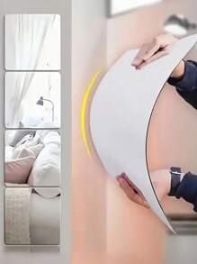 4pcs/8pcs 3D Mirror Tile Wall Sticker, Shatter-Resistant Acrylic Full Body Mirror Tiles, 30cm, Self-Adhesive, Flexible Plastic Mirror, Full Mirror Tiles, DIY Wall Decor, Suitable For Door, Bedroom, Home Gym, Bathroom, Dining Room, Home