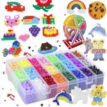 5000 Stück 5mm Bügelperlen DIY Set, 24 Farben Vergoldete Pixel Art Perlen, 3D Puzzle Schmuckbasteln Handgemachtes Geschenk Bügelperlen Set