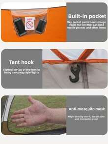 Carpa de camping portátil gruesa de 2 habitaciones y 1 pasillo, carpa plegable para exteriores, carpa de pesca, equipo de camping para exteriores, carpa para picnic en parques, con protección UV y ventilación, gran carpa con porche delantero, carpa de camping, carpa de playa, esencial para senderismo, viajes, camping y pesca - Multicolor - Ver 8