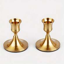 2pcs Gold Conical Candle Holders, Suitable For Tabletop Decor, Wedding Ceremony, Home Decoration, Christmas Decor, Room Decoration, Gifts