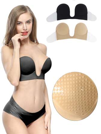 一体式硅胶乳房提升胶带，防止下垂的露背胸罩，适用于深 V 婚纱，性感无肩带女士胸罩
