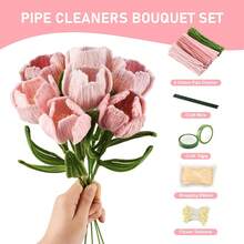 323Pcs Value Pack Pipe Cleaner Flowers Bouquets Decorations, Colorful Twist Stick DIY Handmade Hair Tie, Chenille Stems Bouquet Set, Includes 300 Pipe Cleaners, 20 Flower Sticks, 2 Tapes, 1 Ribbon - Upgraded Version DIY Craft Kit, Suitable For Mother's Day - Multicolor - View 10