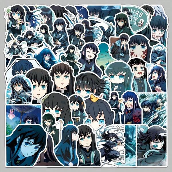 bandai 1 Set Of 50 Sheets Muichiro Tokito Japanese Anime, Graffiti Stickers, Personalized Cartoon Decorations, Phone Case Stickers, Waterproof UV Varnish, Glossy Film, Matte Film, No Need To Cut, Tear Off And Stick, Stickers