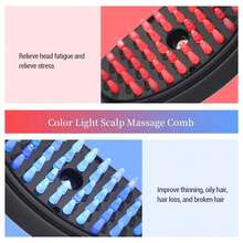 Peine de masaje: peine de masaje eléctrico con pulverizador, peine de masaje con pulverizador vibratorio de tres velocidades, masajeador de meridianos de cabeza con microcorriente, luz roja y azul que nutre el cabelludo. - Negro - Ver 5