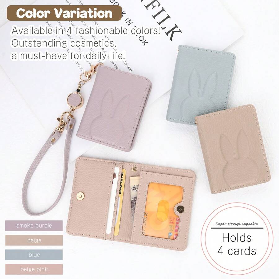 带锁槽的卡包钱包，女士短款钱包，双折钱包，男女通用动物图案紧凑型双折旅行钱包，简约卡包，女士双折钱包，带伸缩腕带，可装卡、现金和通勤用品