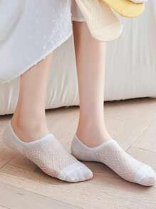 5 pares de calcetines invisibles blancos y negros finos para mujer con diseño de malla calada y antideslizante, calcetines tipo zapatilla ligeros, perfectos para el verano (sin cartón)