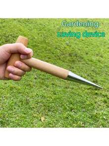 1pc T-Shaped Fertilizing, Seeding, Transplanting Garden Tool, Wooden Handle Gardening Hole Puncher, Color Based On Actual Wooden Handle - Beige - View 2
