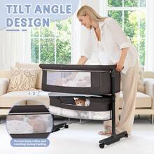 3-In-1 Baby Crib, Baby Bed,Baby Bassinet,Boasting Effortless Smooth-Gliding Wheels, Height-Adjustable Frame, Gentle Rocking Motion, Breathable Mesh Panels For Optimal Airflow,Bedside Bed For Babies,Essential Goodies For Growing Kids, Baby Need,Baby Stuff, Essential For New Mothers,Newborn Gift,Baby Christmas Gift - Màu xám đen - Xem 8