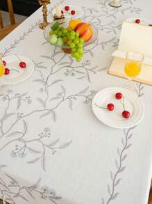 1 Stück wasserfeste rechteckige Tischdecke mit delikater 3D-Stickerei und Quastenverzierung, geeignet für Wohnzimmer, Esszimmer, Restaurant, Hotel