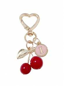 Fashion High Quality Cute Cherry Golden Butterfly Bag Charm- Cherry Key Fashion Backpack Pendant Decoration, Keychain, Bag Charm Alloy Pendant A-Z Letter, Headphone Pendant, Car Charm, Decorative Charm, Cherry Keychain, Bag Accessories, With Clip For Bag, Sparkling Resin & Metal Accessory For Purses And Bags For Women, Backpack Accessories Valentine's Day Anniversary Gift, Birthday Gift Backpack For School