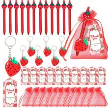 12套/48件可爱草莓团队礼品套装，包括12支草莓圆珠笔、12张贺卡、12个草莓钥匙扣和12个礼品袋，适合办公室职员、志愿者、护士、教师、同事团队建设和退休礼物 - 紅色 - 查看 3