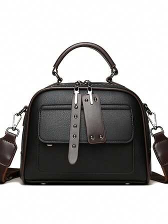 女士拼色小方包，2025新款春夏时尚百搭大容量手提包、单肩包和斜挎包