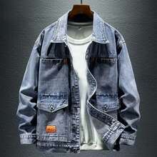 Men Denim Jacket Cowboy Retro Cotton Denim Coat Spring Loose Fit Jeans Jacket Outerwear Y2k Vintage Big Size Casual Denim Jacket - Blue - View 2
