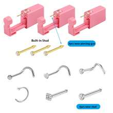 Nose Piercing Kit,Self Nose Piercing Gun With Built-In Nose Studs,6pcs Nose Ring Stud Nose Piercings Gun Kit Tool - Pink - View 17