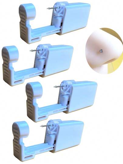 2-10 piezas Pistola de perforación nasal desechable y estéril con tachuela de acero inoxidable incorporada para perforación nasal por sí mismo