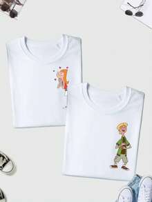 Playera animada, playera para parejas DOS PIEZAS , Hombre y mujer, Camisa, Playera, hermanos, parejas , amor - Blanco - Ver 2