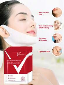 5/10 件装 V 型提拉面膜，双下巴缩小器，V 型提拉面膜，颈部提拉胶带，面部轮廓贴，用于紧致肌肤 - 紅色 - 查看 9