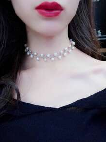 1pc Women's Retro French Pearl Necklace, Elegant High-End Luxurious INS Style Choker Necklace For Bride, Party, Wedding