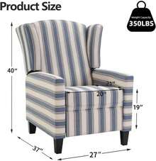 Wingback Pushback Recliner Chair, Fabric Push Back Recliners With Padded Seat Reclining Chair For Living Room Bedroom - Blue Stripe - Blue - View 7