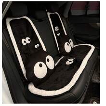1件装汽车座椅垫黑色大眼睛长毛可爱汽车座椅垫温暖防滑舒适汽车座椅保护套也可用作椅垫可爱大眼睛怪物汽车颈枕毛茸茸可爱汽车腰枕 - 黑色 - 查看 3