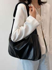 Bolsa de Ombro/Transversal Feminina Versátil e da Moda em Couro PU de Cor Sólida, Adequada para Ir e Vir do Trabalho e da Escola