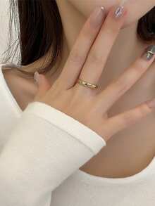1pc Stainless Steel Rhinestone Inlaid Minimalist Design Fashion Ring For Women - Star - View 5