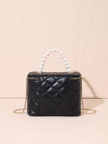 Pearl Handbag, Diamond Quilted Embroidered Crossbody Bag, Shoulder Bag, Butterfly Hardware Decor, Coin Purse, Small & Large Size, Ideal For Daily Use, Party, Gift - Black - View 5