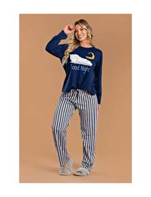 Pijama Feminino Good Night - Azul Marinho - Visão 4