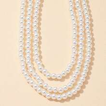 1pc Fashionable Elegant 3-Layer Faux Pearl Necklace (Pearl Surface Has Slight Imperfections) - White - View 5