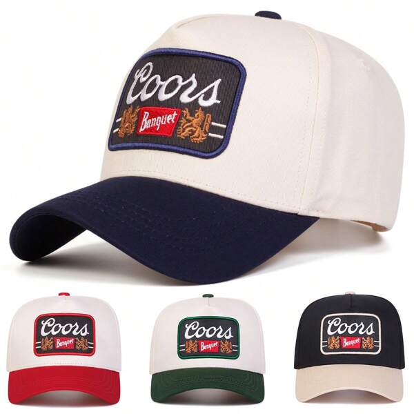 1pc Men's Coors Banquet Embroidered Letter Trucker Hat, Casual Streetwear Cap With 5 Panels For Outdoor Travel Beach Vacation, Spring Autumn